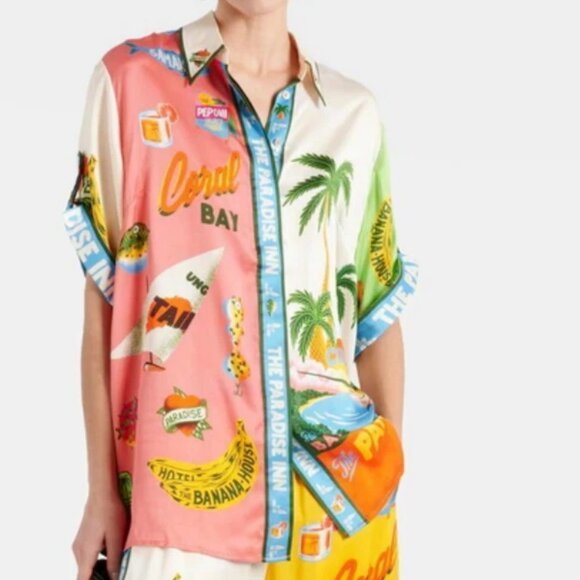 PARADISE INN 2-piece SMALL Tropical Travel Resort pull on pants/button-up top - Picture 3 of 4